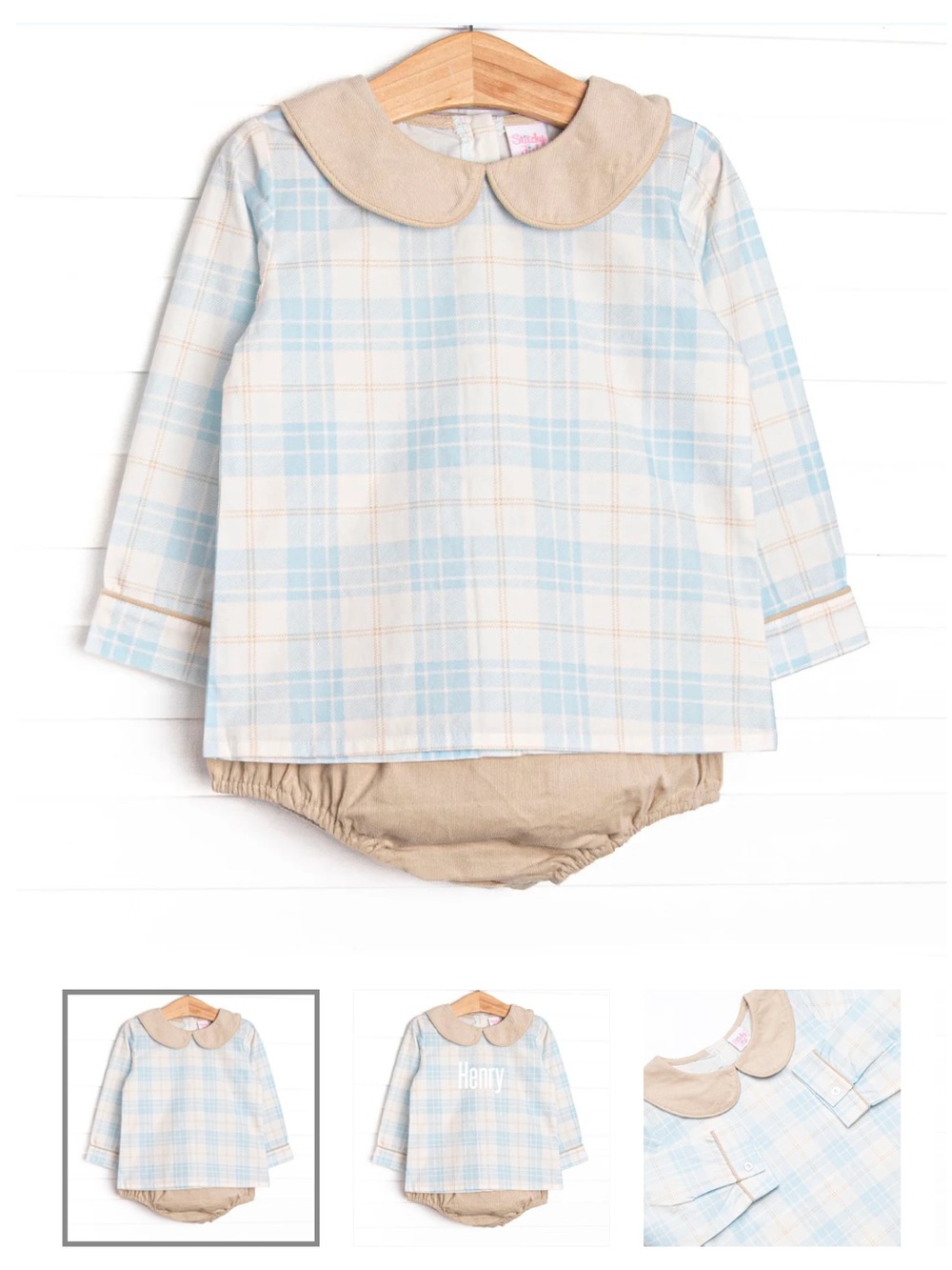 Stitchy Fish 18 Month Blue Plaid Peter Pan Collar Diaper Set